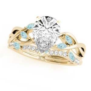 Twisted Pear Aquamarines and Diamonds Bridal Sets 18k Yellow Gold 1.73ct - All