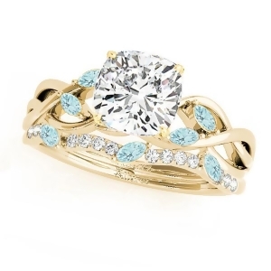 Twisted Cushion Aquamarines and Diamonds Bridal Sets 18k Yellow Gold 1.73ct - All