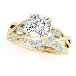 Twisted Cushion Aquamarines and Diamonds Bridal Sets 18k Yellow Gold 1.23ct - All