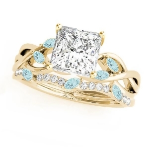 Twisted Princess Aquamarines and Diamonds Bridal Sets 18k Yellow Gold 1.73ct - All