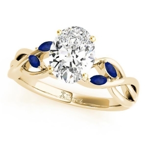 Oval Blue Sapphires Vine Leaf Engagement Ring 18k Yellow Gold 1.50ct - All