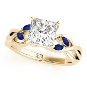 Princess Blue Sapphires Vine Leaf Engagement Ring 18k Yellow Gold 1.50ct - All