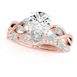 Twisted Pear Aquamarines and Diamonds Bridal Sets 18k Rose Gold 1.23ct - All