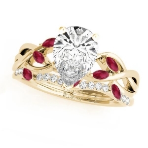 Twisted Pear Rubies and Diamonds Bridal Sets 18k Yellow Gold 1.73ct - All