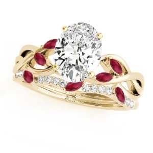 Twisted Oval Rubies and Diamonds Bridal Sets 18k Yellow Gold 1.73ct - All