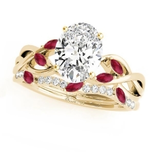 Twisted Oval Rubies and Diamonds Bridal Sets 18k Yellow Gold 1.23ct - All