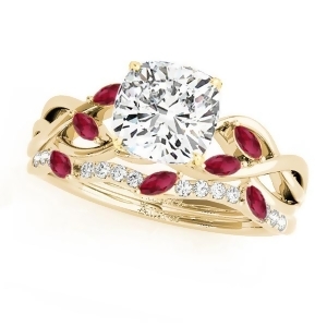 Twisted Cushion Rubies and Diamonds Bridal Sets 18k Yellow Gold 1.73ct - All