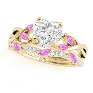 Twisted Heart Pink Sapphires and Diamonds Bridal Sets 18k Yellow Gold 1.73ct - All