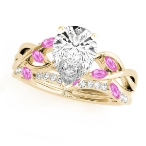 Twisted Pear Pink Sapphires and Diamonds Bridal Sets 18k Yellow Gold 1.73ct - All