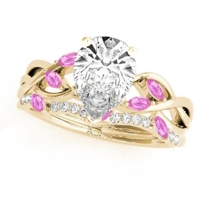 Twisted Pear Pink Sapphires and Diamonds Bridal Sets 18k Yellow Gold 1.23ct - All