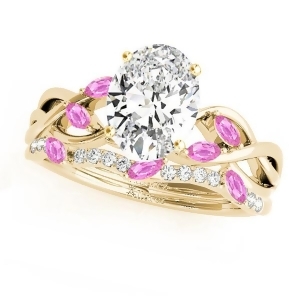 Twisted Oval Pink Sapphires and Diamonds Bridal Sets 18k Yellow Gold 1.73ct - All