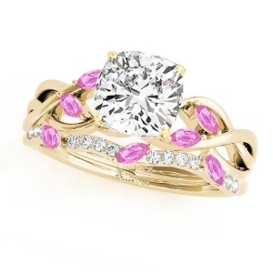 Twisted Cushion Pink Sapphires and Diamonds Bridal Sets 18k Yellow Gold 1.73ct - All