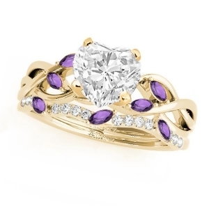 Twisted Heart Amethysts and Diamonds Bridal Sets 18k Yellow Gold 1.23ct - All