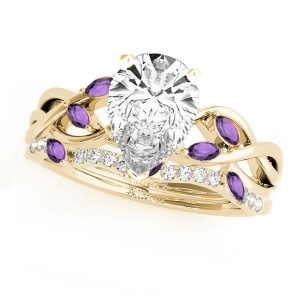 Twisted Pear Amethysts and Diamonds Bridal Sets 18k Yellow Gold 1.73ct - All