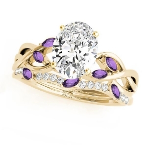 Twisted Oval Amethysts and Diamonds Bridal Sets 18k Yellow Gold 1.73ct - All