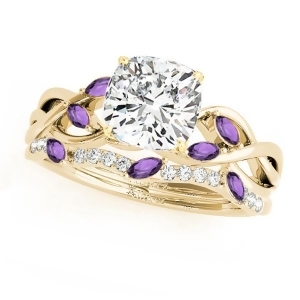 Twisted Cushion Amethysts and Diamonds Bridal Sets 18k Yellow Gold 1.73ct - All