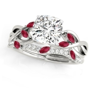 Twisted Cushion Rubies and Diamonds Bridal Sets 18k White Gold 1.73ct - All