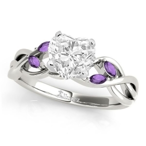 Twisted Heart Amethysts Vine Leaf Engagement Ring 18k White Gold 1.50ct - All