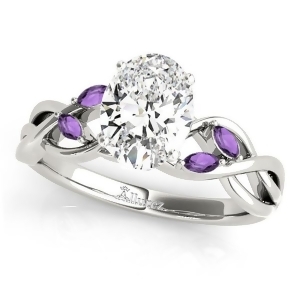 Twisted Oval Amethysts Vine Leaf Engagement Ring 18k White Gold 1.50ct - All