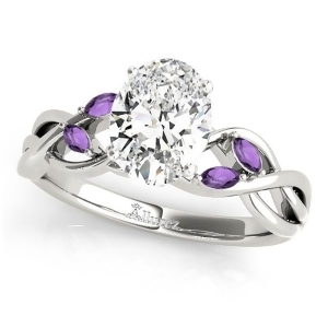 Twisted Oval Amethysts Vine Leaf Engagement Ring 18k White Gold 1.00ct - All