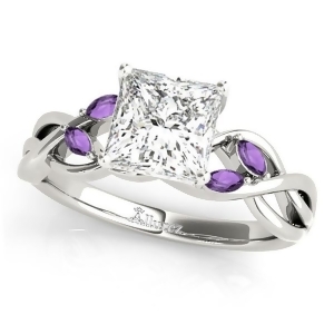 Twisted Princess Amethysts Vine Leaf Engagement Ring 18k White Gold 1.50ct - All
