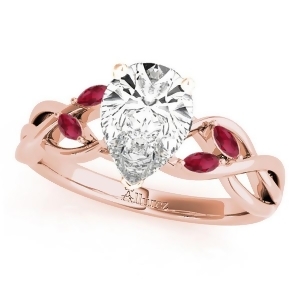 Twisted Pear Rubies Vine Leaf Engagement Ring 14k Rose Gold 1.00ct - All