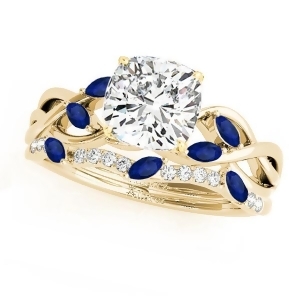 Twisted Cushion Blue Sapphires and Diamonds Bridal Sets 14k Yellow Gold 1.73ct - All