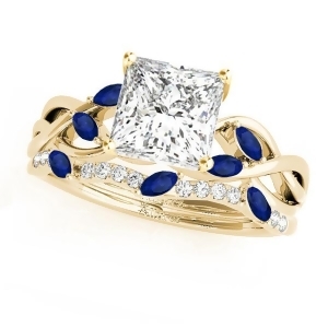 Twisted Princess Blue Sapphires and Diamonds Bridal Sets 14k Yellow Gold 0.73ct - All