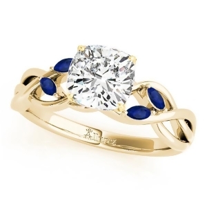Cushion Blue Sapphires Vine Leaf Engagement Ring 14k Yellow Gold 1.00ct - All