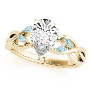Twisted Pear Aquamarines Vine Leaf Engagement Ring 14k Yellow Gold 1.50ct - All