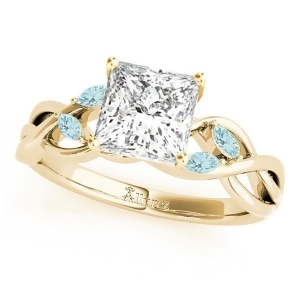 Twisted Princess Aquamarines Vine Leaf Engagement Ring 14k Yellow Gold 1.50ct - All