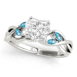 Twisted Heart Blue Topaz Vine Leaf Engagement Ring Palladium 1.50ct - All