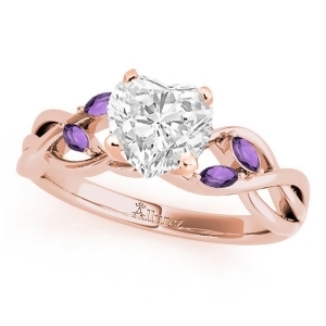 Twisted Heart Amethysts Vine Leaf Engagement Ring 18k Rose Gold 1.50ct - All