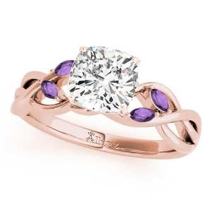 Twisted Cushion Amethysts Vine Leaf Engagement Ring 18k Rose Gold 1.50ct - All