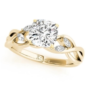 Twisted Cushion Diamonds Vine Leaf Engagement Ring 18k Yellow Gold 1.50ct - All