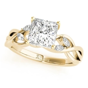 Twisted Princess Diamonds Vine Leaf Engagement Ring 18k Yellow Gold 0.50ct - All