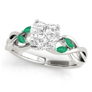 Twisted Heart Emeralds Vine Leaf Engagement Ring 18k White Gold 1.50ct - All