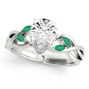 Twisted Pear Emeralds Vine Leaf Engagement Ring 18k White Gold 1.50ct - All
