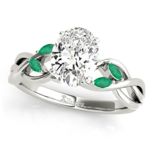 Twisted Oval Emeralds Vine Leaf Engagement Ring 18k White Gold 1.00ct - All