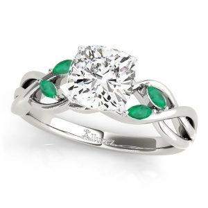Twisted Cushion Emeralds Vine Leaf Engagement Ring 18k White Gold 1.50ct - All