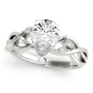 Twisted Pear Diamonds Vine Leaf Engagement Ring 18k White Gold 1.00ct - All