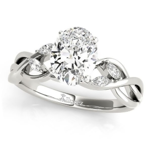 Twisted Oval Diamonds Vine Leaf Engagement Ring 18k White Gold 1.50ct - All