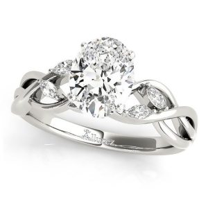 Twisted Oval Diamonds Vine Leaf Engagement Ring 18k White Gold 1.00ct - All