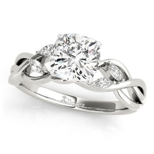 Twisted Cushion Diamonds Vine Leaf Engagement Ring 18k White Gold 1.50ct - All