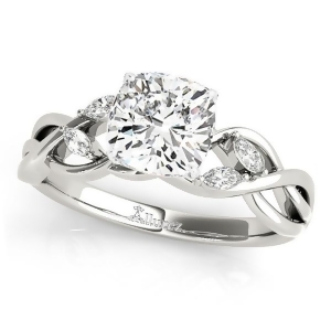 Twisted Cushion Diamonds Vine Leaf Engagement Ring 18k White Gold 1.00ct - All