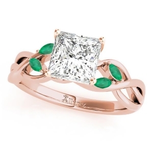 Twisted Princess Emeralds Vine Leaf Engagement Ring 14k Rose Gold 1.50ct - All