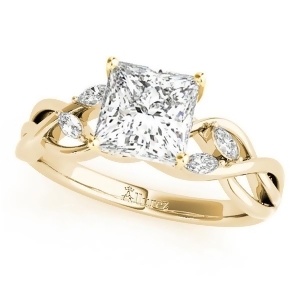 Twisted Princess Diamonds Vine Leaf Engagement Ring 14k Yellow Gold 1.00ct - All