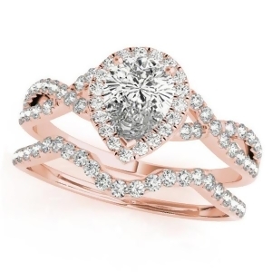 Twisted Pear Diamond Engagement Ring Bridal Set 18k Rose Gold 1.57ct - All