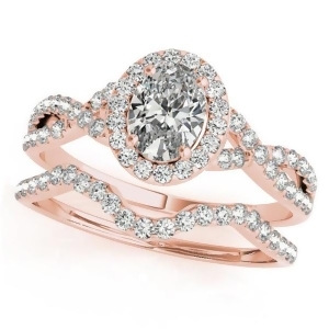 Twisted Oval Diamond Engagement Ring Bridal Set 18k Rose Gold 1.57ct - All