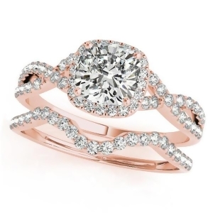 Twisted Cushion Diamond Engagement Ring Bridal Set 18k Rose Gold 1.57ct - All